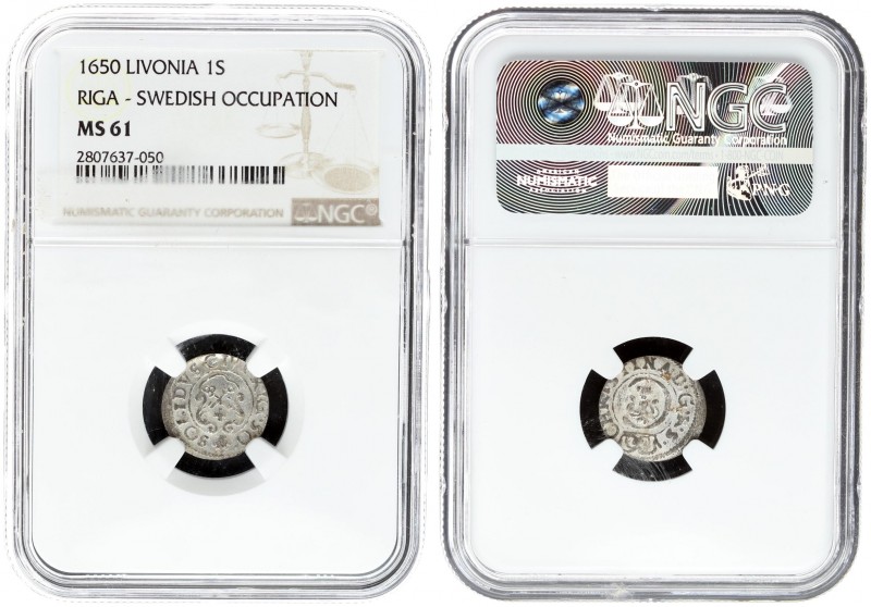 Latvia 1 Solidus 1650 Riga. Christina(1632-1654). Averse: Crowned C with Vasa ar...