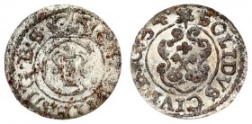 Latvia 1 Solidus 1654 Riga. Christina(1632-1654). Averse: Crowned C with Vasa arms within inner circle. Averse Legend: CHRISTINA D G DR S SOLIDUS CIVI...