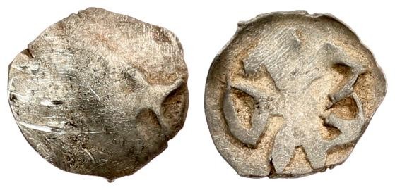 Lithuania 1 Denar (1375-1384) Trakai/ Luck. Averse: Spearhead with a cross on th...