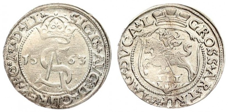 Lithuania 3 Groszy 1563 Vilnius. Sigismund II Augustus (1545-1572). Lithuanian c...