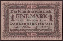 Lithuania 1 Mark 1918 Kaunas Banknote 1918-04-04 S/N A.0049287. KM:R128 Dark brown on green underprint
