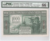 Lithuania Germany 1000 Mark 1918 Kaunas Banknote 1918-04-04. Pick#R134a; CM#K8a № A.543486 PMG 66 Gem Uncirculated