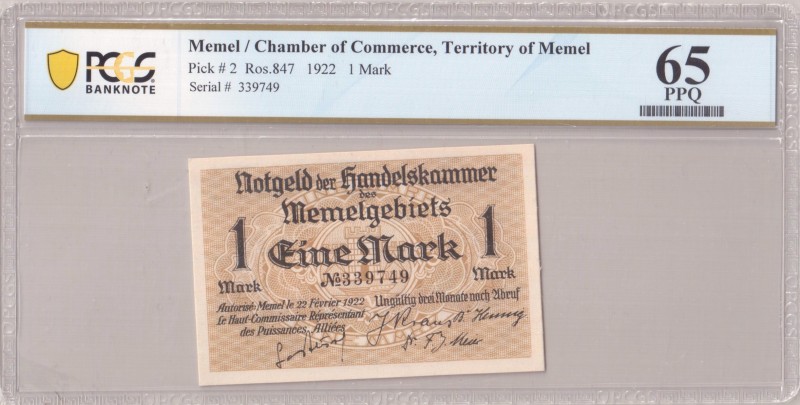 Lithuania MEMEL 1 Mark 1922 Chamber of Commerce; Territory of Memel. Pick # 2; R...