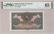 Lithuania 10 Litu 1927 Banknote. Pick #23a. S/N C376655. PMG 65 Gem Uncirculated TOP POP