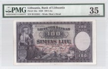 Lithuania 100 Litu 1928 Banknote Bank of Lithuania. S/N B133581. Pick#25a. PMG 35 Choice Very Fine