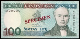 Lithuania 100 Litu Specimen 1991 Banknote P#50s № AA0000000