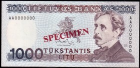 Lithuania 1000 Litu Specimen 1991 Banknote P#52s № AA0000000