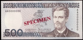 Lithuania 500 Litu Specimen 1991 Banknote P#51s № AA0000000