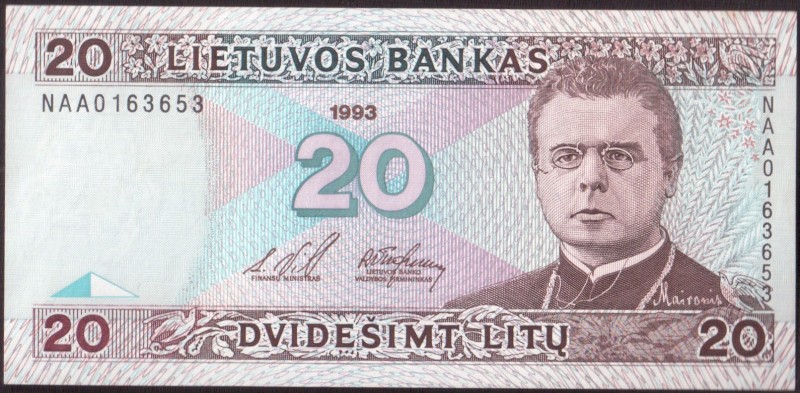 Lithuania 20 Litu 1993 Banknote P#57 № NAA0163653