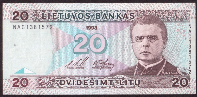 Lithuania 20 Litu 1993 Banknote P#57 № NAC1381572