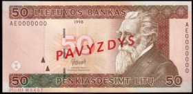 Lithuania 50 Litu Specimen 1998 Banknote P#61s № AE0000000/0407