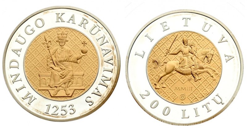 Lithuania 200 Litų 2003 750th Anniversary - King Mindaugas. Averse: Knight on ho...