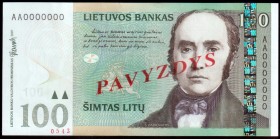 Lithuania 100 Litu Specimen 2007 Banknote P#70s № AA0000000/0543