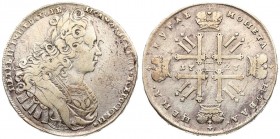 Russia 1 Rouble 1727 'Moscow type'. Peter II (1727-1729). Averse: Laureate bust right. Reverse: Date in cruciform with 4 crowns monograms in angle. Si...