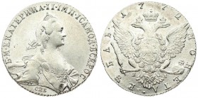 Russia 1 Rouble 1772 СПБ-ЯЧ-ТI St. Petersburg. Catherine II (1762-1796). Averse: Crowned bust right. Reverse: Crown above crowned double-headed eagle ...