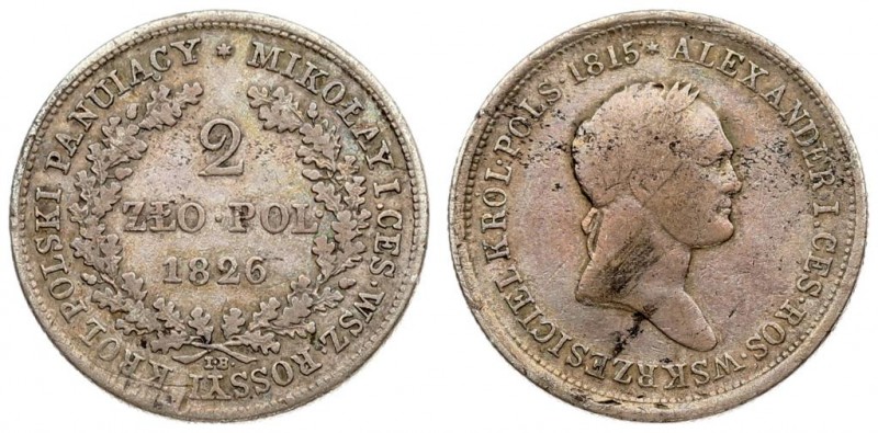 Russia For Poland 2 Zlote 1826 IB Nicholas I (1826-1855). Averse: Laureate head ...