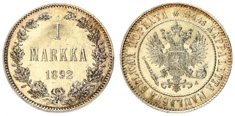 Russia For Finland 1 Markkaa 1892 L Alexander III (1881-1894). Crowned imperial ...