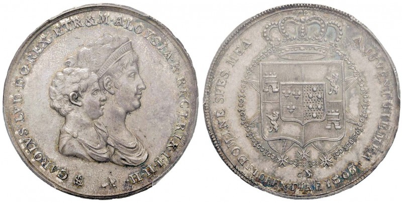 FIRENZE Carlo I di Borbone (1803-1807) Mezza Dena 1803 – MIR 426/1 AG RR In slab...