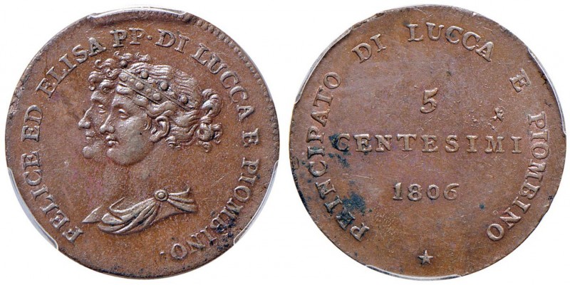 LUCCA Elisa Bonaparte e Felice Baciocchi (1805-1814) 5 Centesimi 1806 – MIR 246 ...