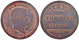 NAPOLI Ferdinando II (1830-1859) 5 Tornesi 1831 – Magliocca 697 CU RRR In slab PCGS MS63RB 860403.63/35767265. Conservazione eccezionale in rame rosso...