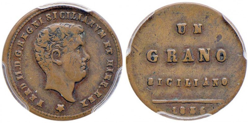 PALERMO Ferdinando II (1830-1859) Grano siciliano 1836 – Spahr 6 CU RRRR In slab...