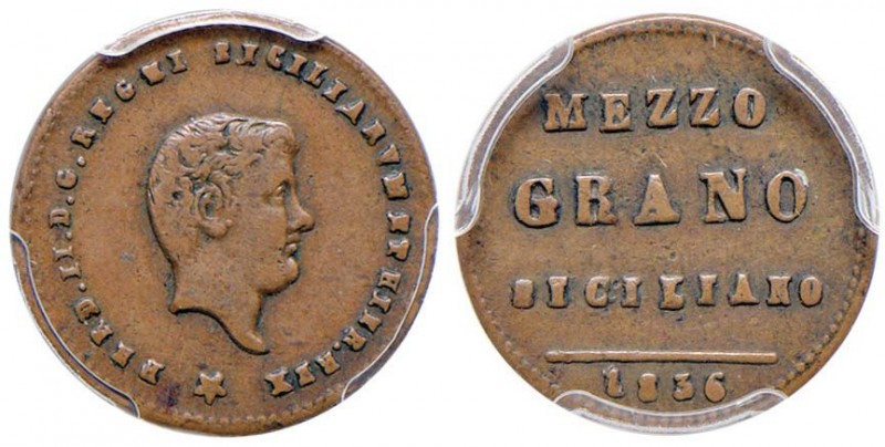 PALERMO Ferdinando II (1830-1859) Mezzo grano siciliano 1836 – Spahr 7 CU RRRR I...