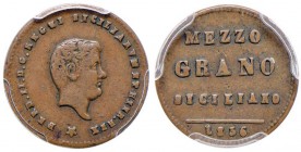 PALERMO Ferdinando II (1830-1859) Mezzo grano siciliano 1836 – Spahr 7 CU RRRR In slab PCGS XF40 121267.40/33716719.
BB