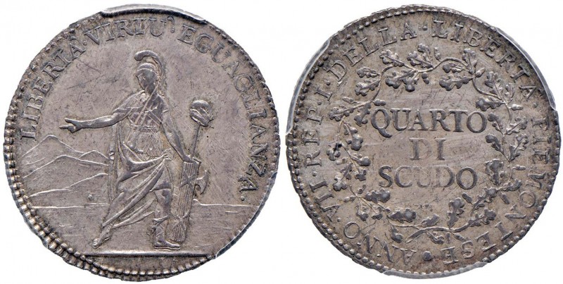 TORINO Repubblica Piemontese (1798-1799) Quarto di Scudo A. VII – Gig. 2 AG In s...