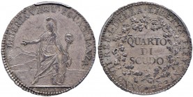 TORINO Repubblica Piemontese (1798-1799) Quarto di Scudo A. VII – Gig. 2 AG In slab PCGS MS62 751941.62/35767277. Conservazione eccezionale per questa...