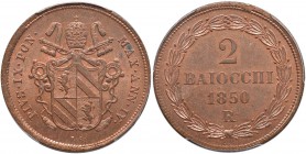 Pio IX (1846-1870) 2 Baiocchi 1850 A. IV – Nomisma 555 CU In slab PCGS MS64RB 424908.64/34452658. Conservazione eccezionale in rame rosso
FDC