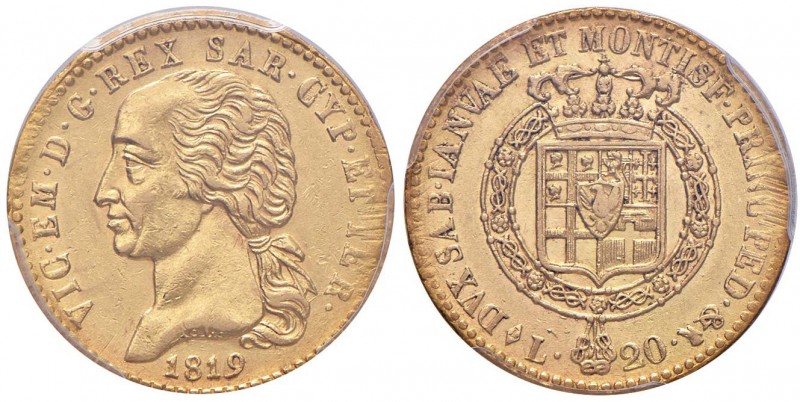 Vittorio Emanuele I (1814-1821) 20 Lire 1819 – Nomisma 511 AU R In slab PCGS AU5...