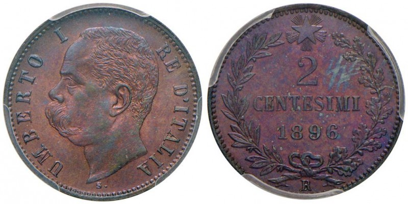 Umberto I (1878-1900) 2 Centesimi 1896 – Nomisma 1025 CU RR In slab PCGS MS66RB ...