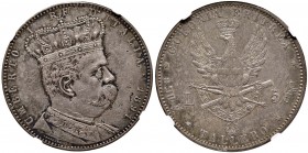 Umberto I (1878-1900) Eritrea - Tallero 1891 – Nomisma 1037; Pag. 630; Mont. 80 AG R In slab NGC AU 58. 3395249-014. Bella patina
SPL/SPL+