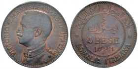 Vittorio Emanuele III (1900-1946) Somalia - 4 Bese 1923 – Nomisma 1433 CU In slab PCGS MS66BN 343758.66/82144854. Conservazione eccezionale in rame ro...