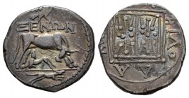 Illyria. Apollonia. Dracma. 229-100 a.C. Magistrados Xenon y Pyrba. (Sng Cop-495). Anv.: Vaca parada a derecha con cabeza vuelta mirando a ternero lac...