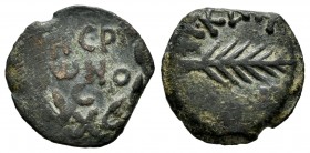 Porcio Festo. Prutah. 59-62 d.C. Judea. (Gc-5627). Ae. 2,39 g. Protectorado de Nerón. BC+. Est...25,00.
