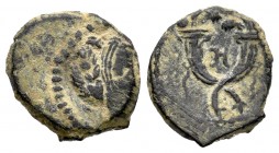 Reino Nabateo. Aretas IV y Shaqilat. AE 14. 9 a.C.-40 d.C. Petra. (Meshorer-Nabataea 68). Anv.: Cabeza femenina laureada a derecha. Rev.: Doble cornuc...