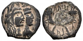 Reino Nabateo. Aretas IV y Shaqilat. AE 19. 9 a.C.-40 d.C. Petra. (Meshorer-Nabataea 113). (Sng Ans-1438-43). Anv.: Bustos drapeados de Aretas con pel...