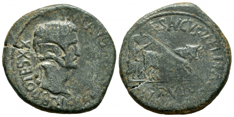 Caesar Augusta. As. 27 a.C.-14 d.C. Zaragoza. Época de Augusto. (Abh-327). Anv.:...
