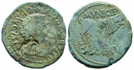 Cascantum. As. 14-36 a.C. Cascante (Navarra). Época de Tiberio. (Abh-691). (Acip-3157). Anv.: Cabeza laureada de Tiberio a derecha, alrededor TI CAESA...