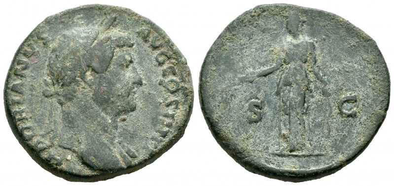 Adriano. Sestercio. 136 d.C. Roma. (Spink-3645). (Ric-777). Rev.: SC. Diana con ...