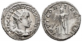 Gordiano III. Antoniniano. 238-239 d.C. Roma. (Spink-8614). (Ric-2). (Seaby-105). Rev.: IOVI CONSERVATORI. Júpiter en pie con cetro y haz de rayos, a ...