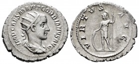 Gordiano III. Antoniniano. 238-239 d.C. Roma. (Spink-8668). (Ric-6). (Seaby-381). Rev.: VIRTVS AVG. Virtud descansando sobre escudo y con lanza. Ag. 4...