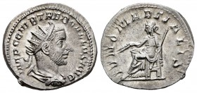 Treboniano Galo. Antoniniano. 252 d.C. Roma. (Spink-9631). (Ric-69). (Seaby-45). Rev.: IVNO MARTIALIS. Juno sentado a izquierda con mazorcas de trigo ...