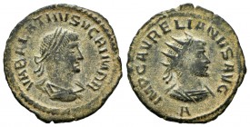 Aureliano y Vabalato. Antoniniano. 270-275 d.C. Antioquía. (Ric-381). (Cohen-1). Anv.: IMP C AVRELIANVS AVG. Busto radiado con coraza a derecha. Rev.:...