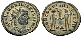 Maximiano Hércules. Antoniniano. 295-299 d.C. Cyzicus. (Ric-16b). (Cohen-54). Anv.: IMP C M A MAXIMIANVS P F AVG. Busto radiado, drapeado y con coraza...
