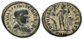 Licinio II. Follis. 317-320 d.C. Nicomedia. (Ric-34). Anv.: D N VAL LICIN LICINIVS NOB C. Busto laureado y drapeado con coraza a derecha. Rev.: PROVID...