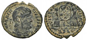 Magnencio. 1/2 Centenional?. 350-353 d.C. Lugdunum. (Ric-VIII 151 var.). Anv.: D N MAGNENTIVS P F. Busto drapeado y con coraza a derecha, detrás A. Re...