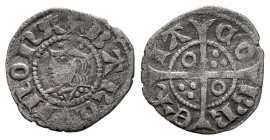 Corona de Aragón. Jaime II (1291-1327). Óbolo. Barcelona. (Cru-341.1). Ve. 0,42 g. IA en anillo. MBC. Est...35,00.