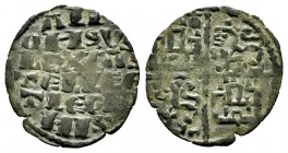 Reino de Castilla y León. Alfonso X (1252-1284). Dinero de seis lineas. Coruña. (Abm-361). Ve. 0,53 g. Venera en el 1º cuadrante. MBC+. Est...35,00....